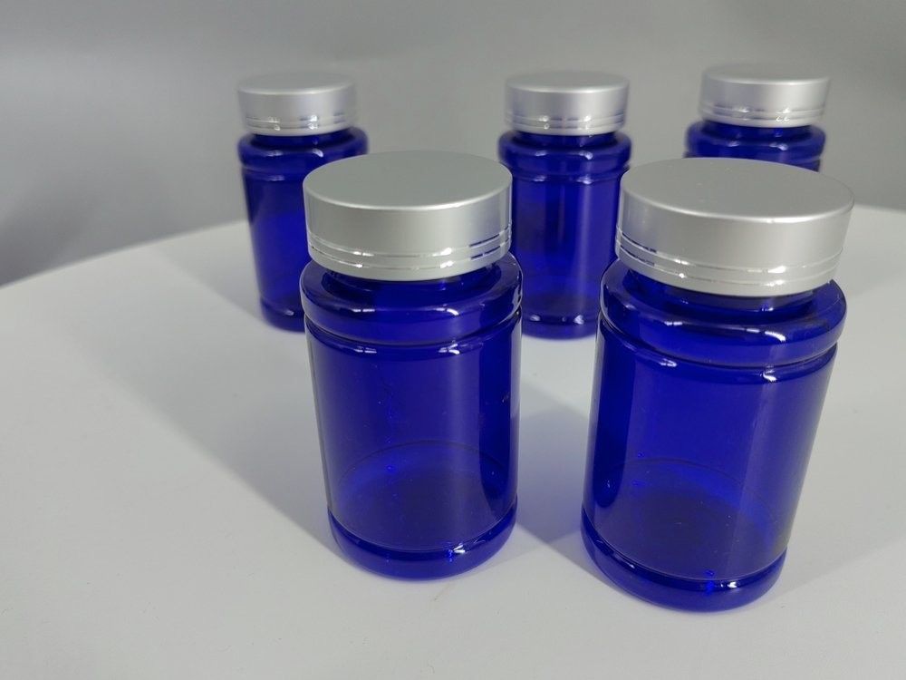 Botte de supplément de vitamines en plastique PET Capsule Comprimé Tablette Bouteille de pilule Bleu 100 ml 120 ml Contenant en plastique Bouteille de médicament