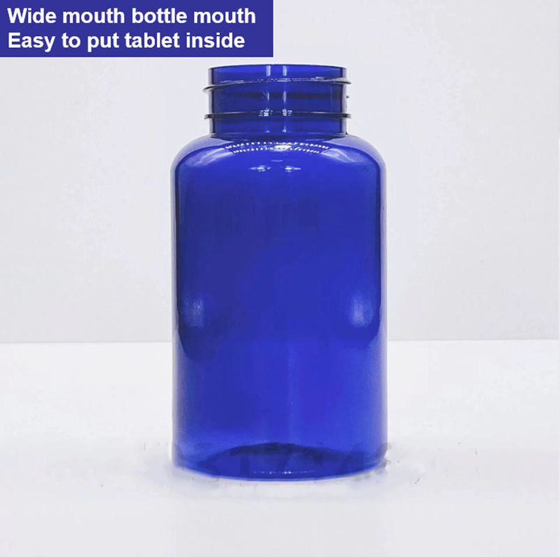 Bouteille en plastique bleu PET 100 ml en capsule avec capuchon à vis argenté