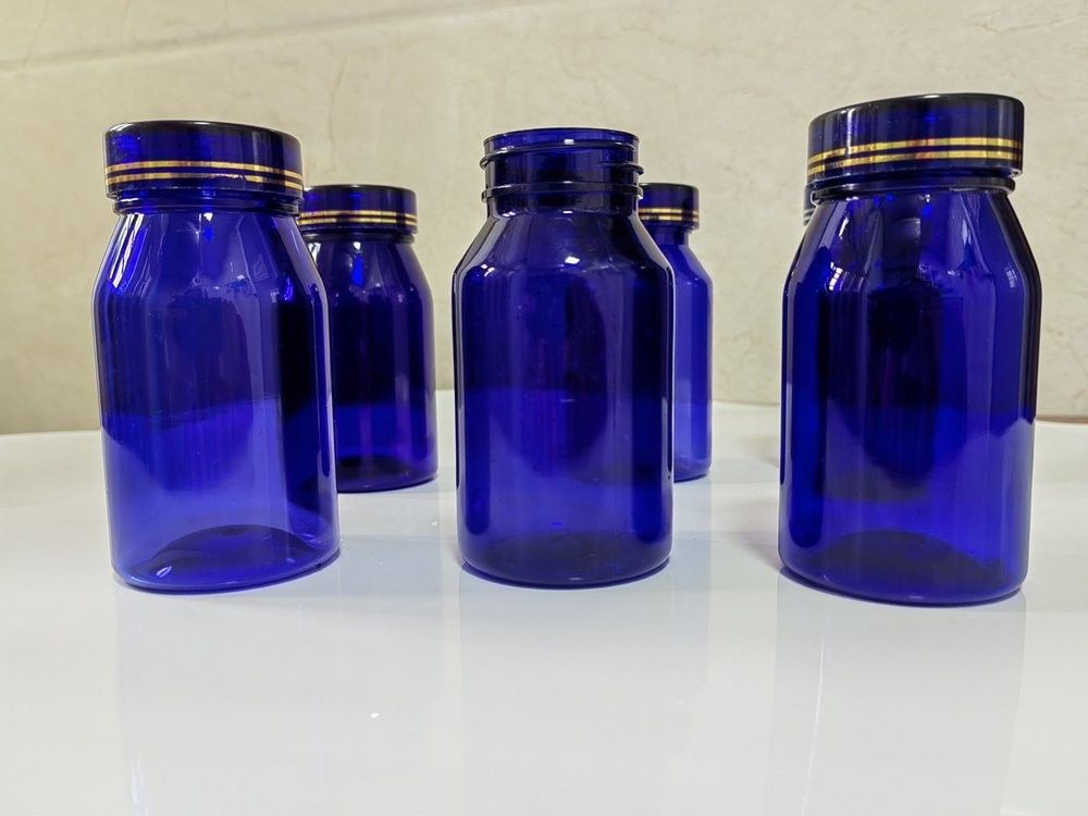 Bouteille en plastique de 100cc 120cc 150cc pour pilules Capsules bleu transparent pour animaux de compagnie Bouteille de médicament en plastique solide rechargeable