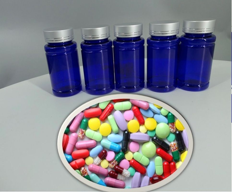 Bouteille en plastique de 100cc 120cc 150cc pour pilules Capsules bleu transparent pour animaux de compagnie Bouteille de médicament en plastique solide rechargeable