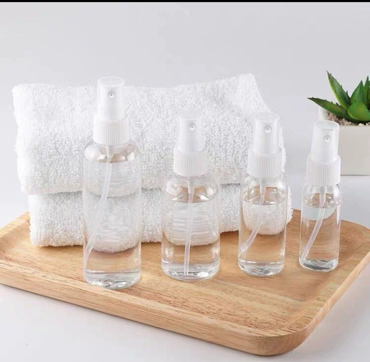 50 ml 60 ml 100 ml PET transparent rond personnaliser désinfectant pour les mains rechargeable bouteille de pulvérisation en plastique PET cosmétique