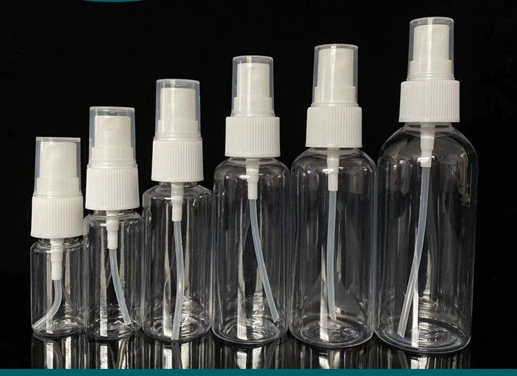 50 ml 60 ml 100 ml PET transparent rond personnaliser désinfectant pour les mains rechargeable bouteille de pulvérisation en plastique PET cosmétique