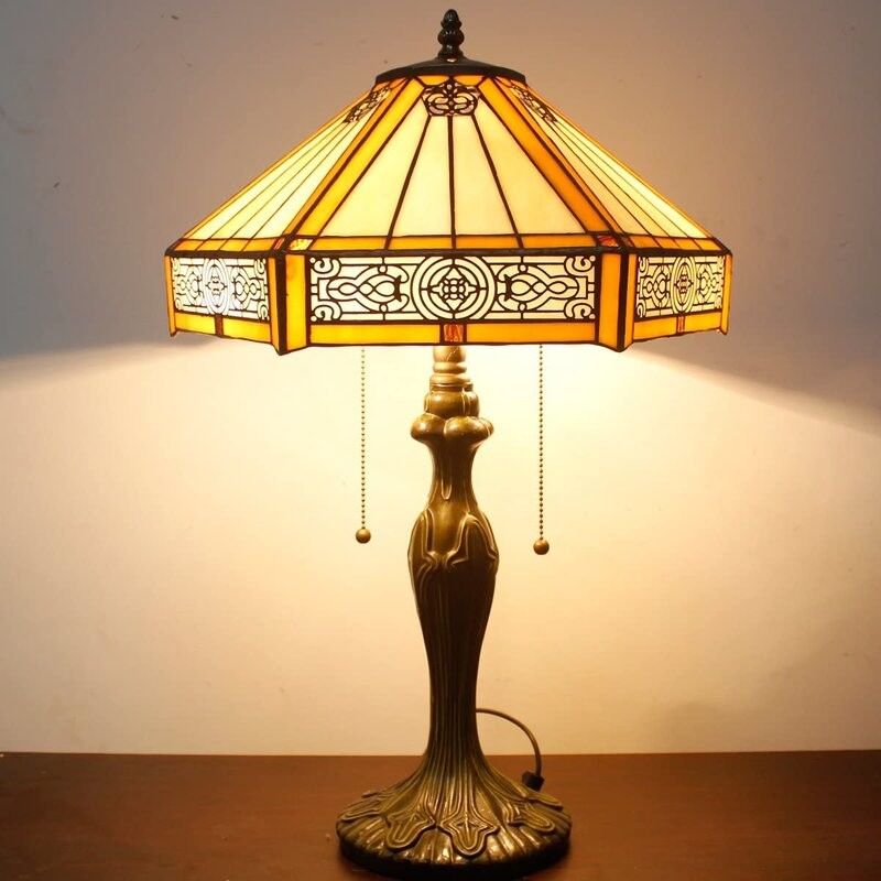 30cm 40cm Salon hexagonal Chambre à coucher Chambre à café Maison artisanale Antique lampe de table en verre coloré