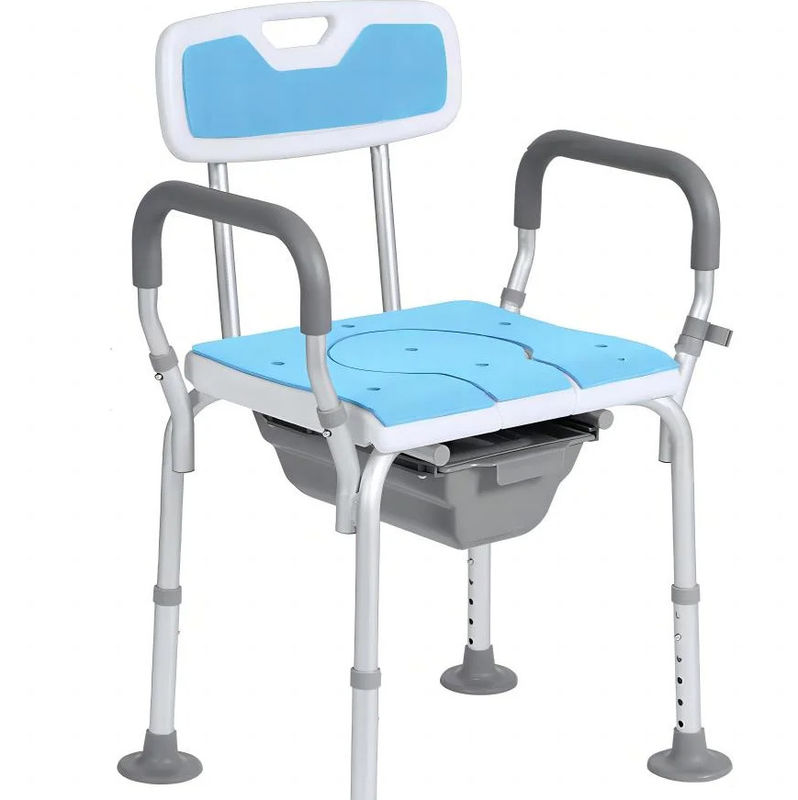 Chaise de salle de bain 4 en 1 fauteuil de toilette Chaise de douche avec accoudoir Grands pieds de tasse à aspiration