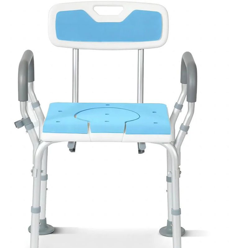 Chaise de salle de bain 4 en 1 fauteuil de toilette Chaise de douche avec accoudoir Grands pieds de tasse à aspiration